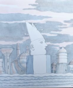 Manuel Alcorlo - "Monumento al prócer" dibujo tinta y acuarela papel, enmarcado