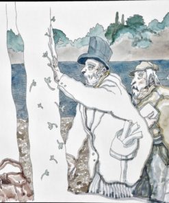 Manuel Alcorlo - "Remembranzas de Thoreau" dibujo original tinta y acuarela cartulina, enmarcado
