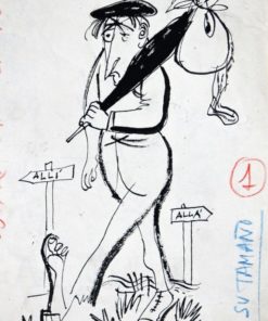 Lorenzo Goñi - "Emigrante" dibujo tinta papel, enmarcado