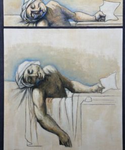 Luis V. Ortés - "Marat, Homage to Jacques Louis David" lápiz conté, oleo y acrílico sobre papel pegado a tabla, enmarcado
