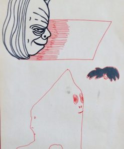 Javier Pagola - "Aviesos personajes" dibujo técnica mixta papel, enmarcado