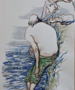 Manuel Alcorlo - "Diálogo junto al mar" dibujo técnica mixta cartulina, enmarcado
