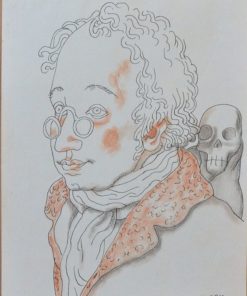 Manuel Alcorlo - "Franz Schubert" dibujo tinta y lápiz color papel, enmarcado