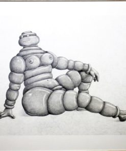 Fernando Bellver - "Michelina sentada en el suelo de lado" dibujo lápiz grafito papel, enmarcado