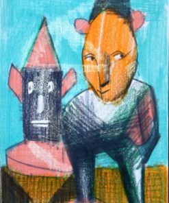 Javier Pagola - "Amigos por la tarde" dibujo técnica mixta cartulina, enmarcado