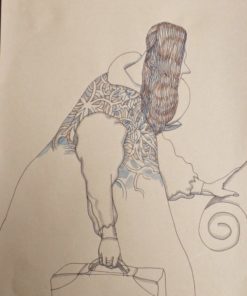 Manuel Alcorlo . "De viaje" dibujo tinta y acuarela papel, enmarcado