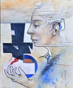 Luis V. Ortés - "Gólgota II" dibujo técnica mixta y collage papel, enmarcado