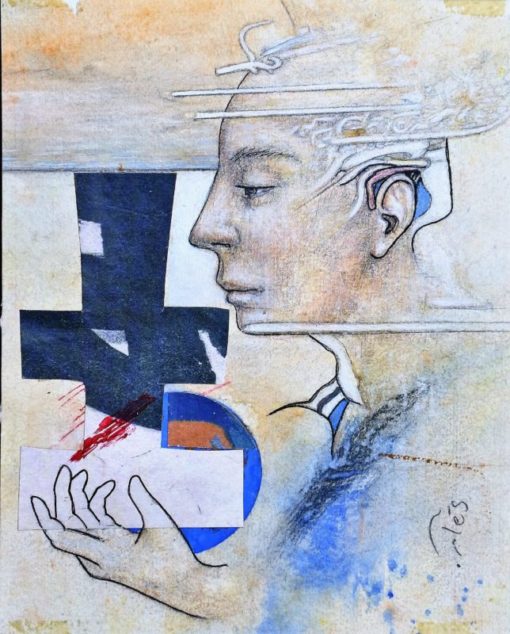 Luis V. Ortés - "Gólgota II" dibujo técnica mixta y collage papel, enmarcado