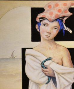 Luis V. Ortés - "La decisión de Cleopatra" técnica mixta sobre papel y madera, enmarcado