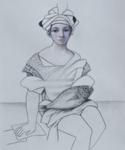 Luis V. Ortés - "Muchacha de ojos tristes" dibujo original acrílico y lápiz papel, enmarcado