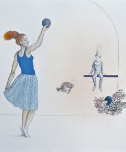 Luis V. Ortés - "Pelirroja vestida de azul" dibujo original técnica mixta papel, enmarcado