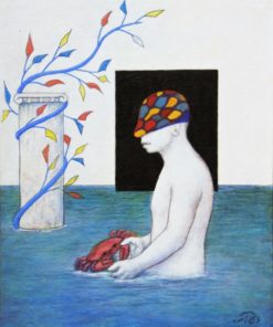 Luis V. Ortés - "Pescador furtivo" técnica mixta sobre papel y madera, enmarcado