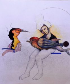 Luis V. Ortés - "Vendedora de sueños" dibujo técnica mixta papel, enmarcado