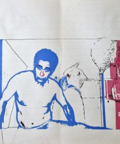 Javier Pagola - "Autorretrato con estatua roja" dibujo técnica mixta papel, enmarcado
