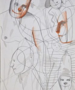 Javier Pagola - "Encuentro en el entreacto" dibujo tinta y lápiz papel, enmarcado