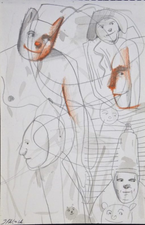 Javier Pagola - "Encuentro en el entreacto" dibujo tinta y lápiz papel, enmarcado