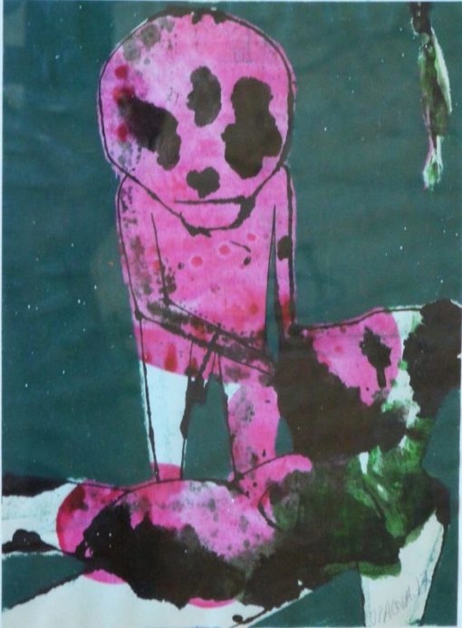 Javier Pagola - "Personaje morado de las sombras" dibujo técnica mixta papel, enmarcado