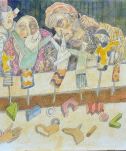 Manuel Alcorlo - "Hacedor de marionetas" dibujo tinta y acuarela papel, enmarcado