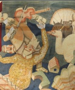 Manuel Alcorlo - "La fiesta de los muñecos" dibujo tinta y acuarela cartulina, enmarcado