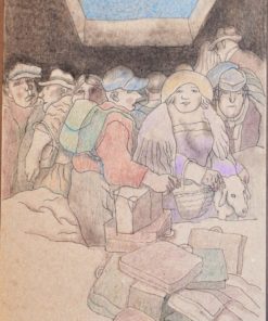 Manuel Alcorlo - "Viajeros sin destino" dibujo técnica mixta papel, enmarcado