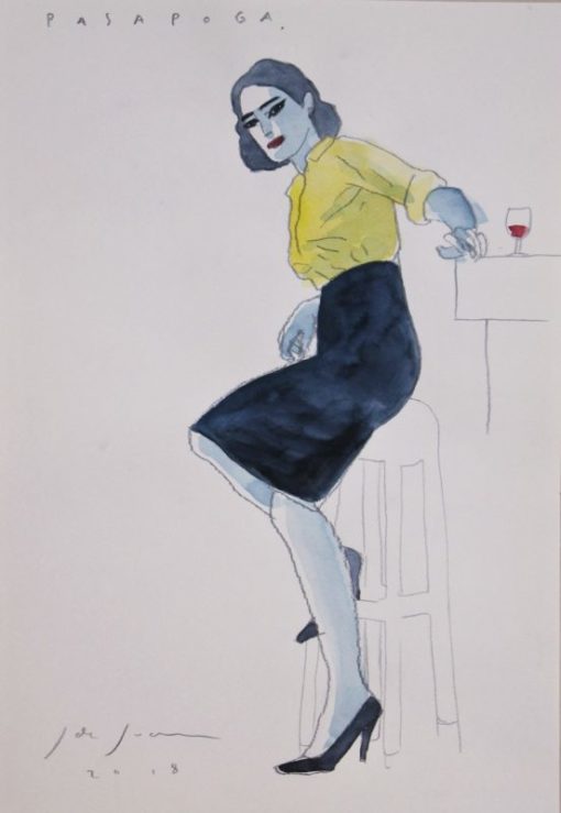 Javier de Juan - "Pasapoga" serie barras de bares, dibujo original lápiz y acrílico papel