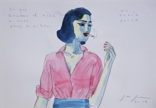 Javier de Juan - "Sus ojos buscaban el humo...", dibujo original lápiz y acrílico papel