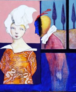 Luis V. Ortés - "El amante en la ventana" técnica mixta y collage sobre lienzo, enmarcado