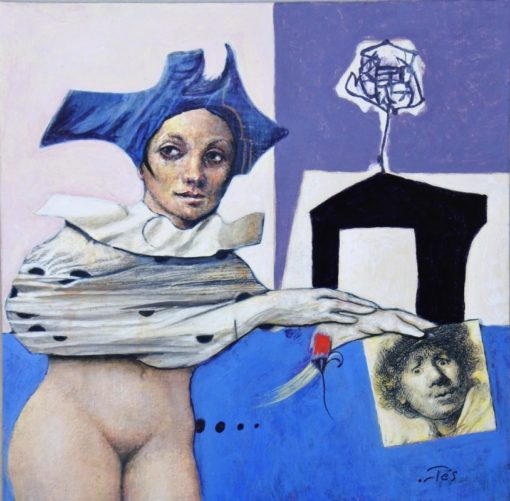Luis V. Ortés - "Musa" pintura acrílico y collage sobre lienzo, enmarcado