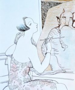 Manuel Alcorlo - "La pintora" dibujo tinta y aguada papel, enmarcado