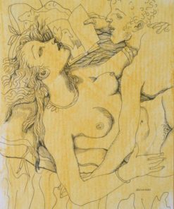 Manuel Alcorlo - "Lectura en el lecho" dibujo tinta china papel, enmarcado