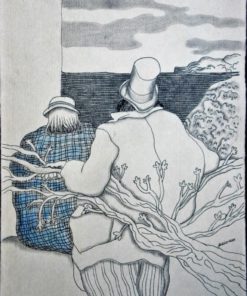 Manuel Alcorlo - "Thoreau frente al lago" dibujo tinta y aguada papel, enmarcado