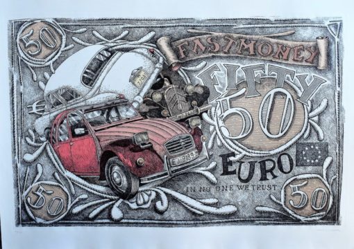 Fernando Bellver - "Fast money, 50 €uros" grabado aguafuerte