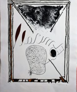 Josep Guinovart - "Cap Mirall" grabado iluminado a mano y collage con espejo