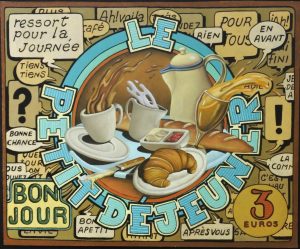 Fernando Bellver - "Le petit dejeuner" pintura oleo sobre tablero dm, enmarcado
