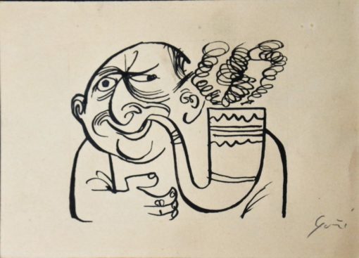 Lorenzo Goñi - "Campeón de fumadores" dibujo tinta papel, enmarcado