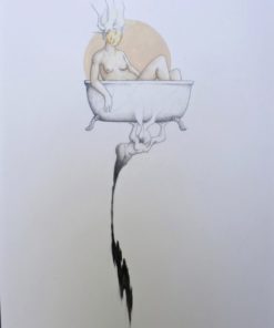 Luis V. Ortés - "Afrodita en el baño" dibujo técnica mixta papel, enmarcado