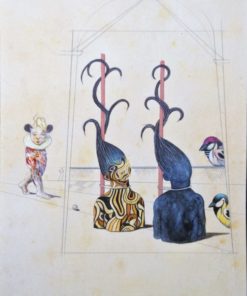 Luis V. Ortés - "El Jardín de la reina II" dibujo técnica mixta cartulina, enmarcado