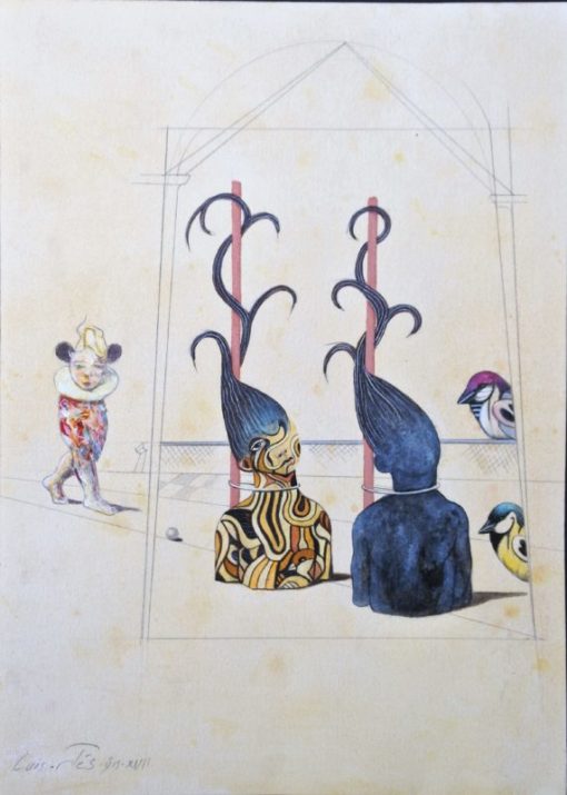 Luis V. Ortés - "El Jardín de la reina II" dibujo técnica mixta cartulina, enmarcado