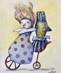 Luis V. Ortés - "Largo viaje II" dibujo lápiz y acrílico cartulina, enmarcado