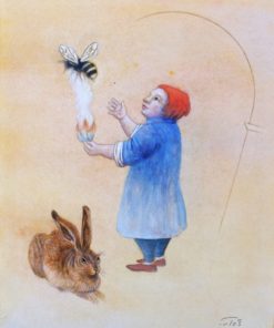 Luis V. Ortés - "Pequeño apicultor" dibujo técnica mixta papel, enmarcado