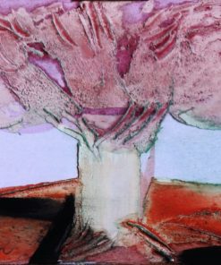 Antonio Suarez - "Arbol rosa" pintura original técnica mixta cartulina,
