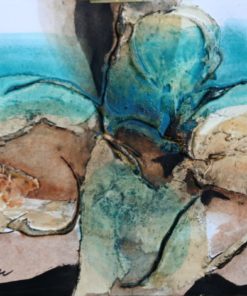 Antonio Suarez - "Eclosión entre rocas rosas" pintura original técnica mixta cartulina