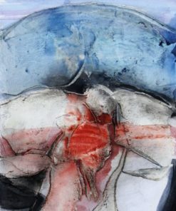 Antonio Suarez - "Hacia el globo azul" pintura original técnica mixta cartulina