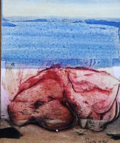 Antonio Suarez - "Roca roja frente al lago" pintura original técnica mixta cartulina