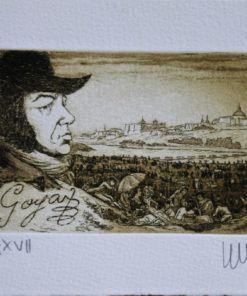 Ramiro Undabeytia - "Goya y la pradera de San Isidro" grabado aguafuerte, enmarcado