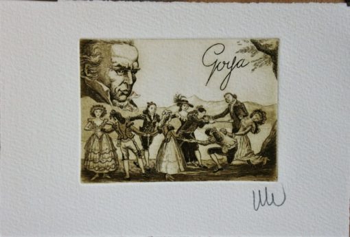 Ramiro Undabeytia - "Goya y la gallina ciega" grabado aguafuerte, enmarcado