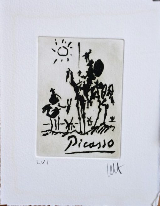 Ramiro Undabeytia - "Picasso, Don Quijote, y Sancho cabalgando" grabado aguafuerte, enmarcado