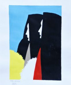 Manuel de las Casas - "Dos mujeres de perfil" pintura acrílico papel