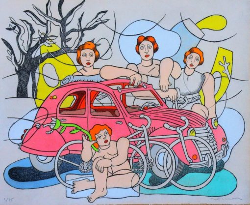 Fernando Bellver - "Citroen 2C-Fernand Leger" grabado aguafuerte iluminado a mano