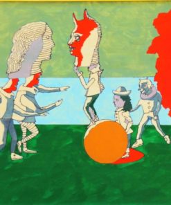 Jorge Castillo - "Cabezudos" pintura original acrílico tabla, enmarcado